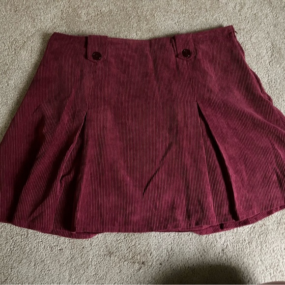 Modcloth Deep Red Corduroy Side Zip Skater Skirt - Picture 1 of 3